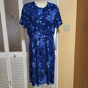 Nancy II Ladies Beautiful Blue Floral Pleated Dress with Belt